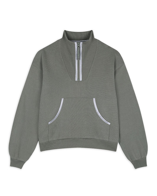 Organic Cotton Quarter Zip Funnel Sweatshirt - Sage