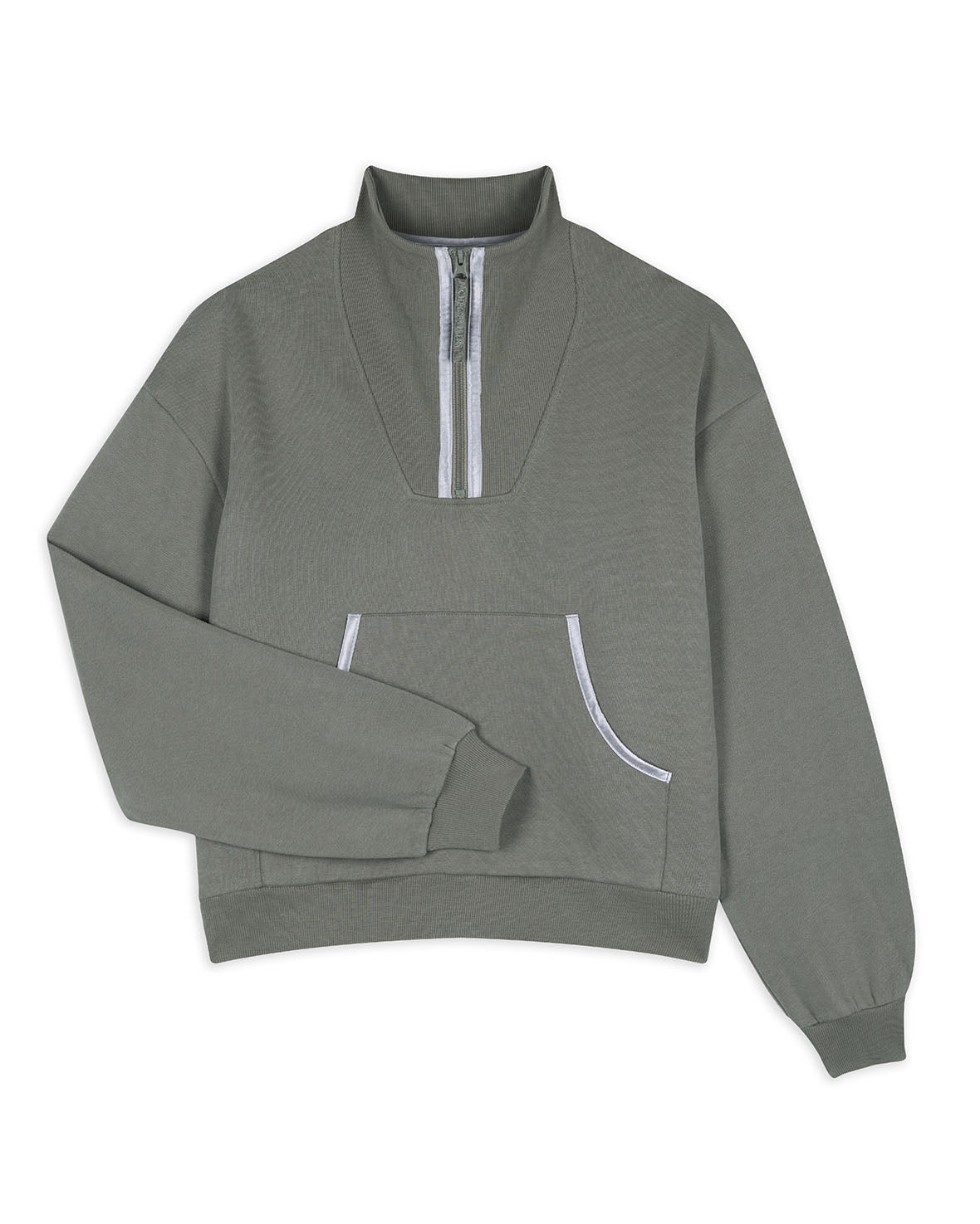 Organic Cotton Quarter Zip Funnel Sweatshirt - Sage