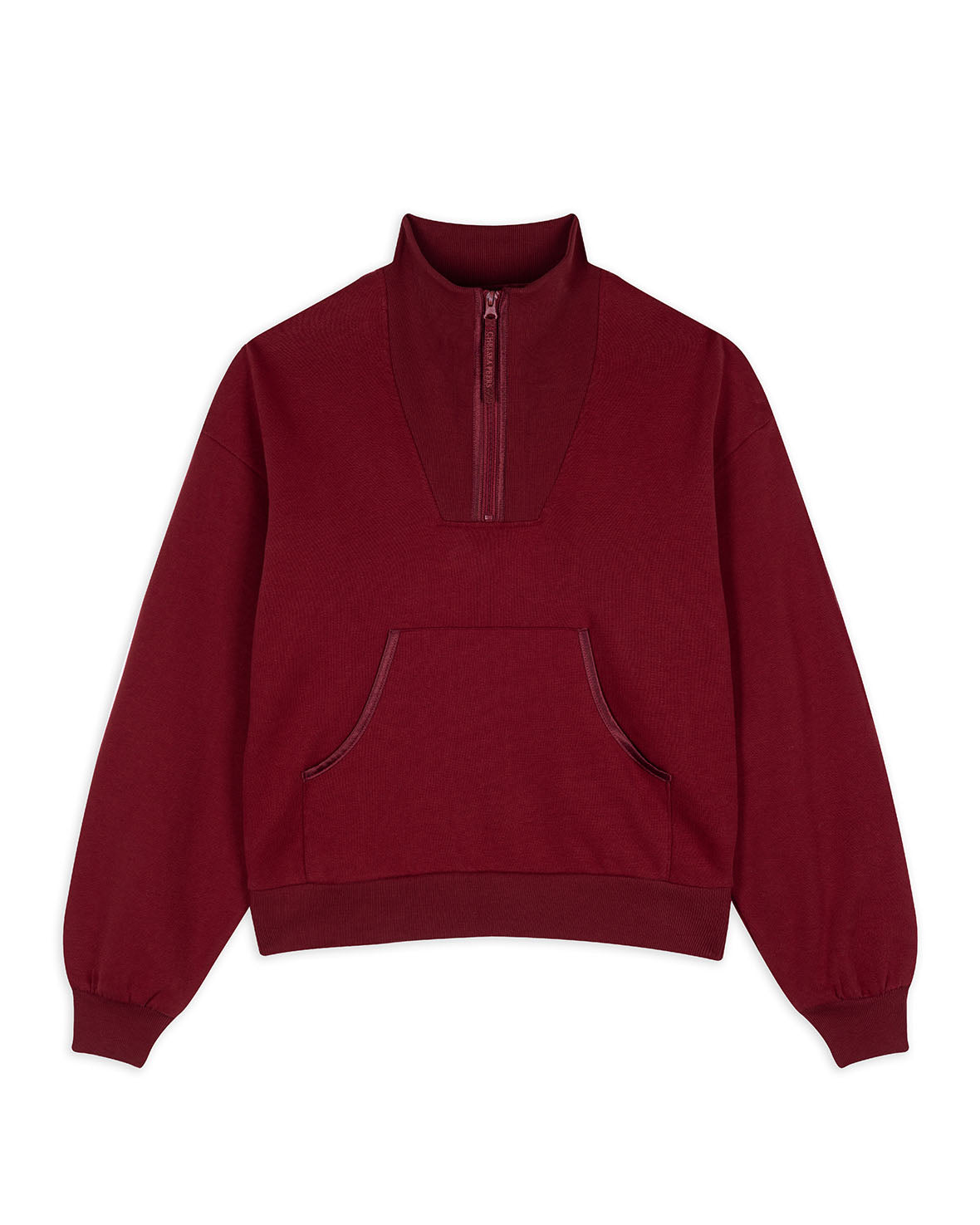 Organic Cotton Quarter Zip Funnel Sweatshirt - Burgundy