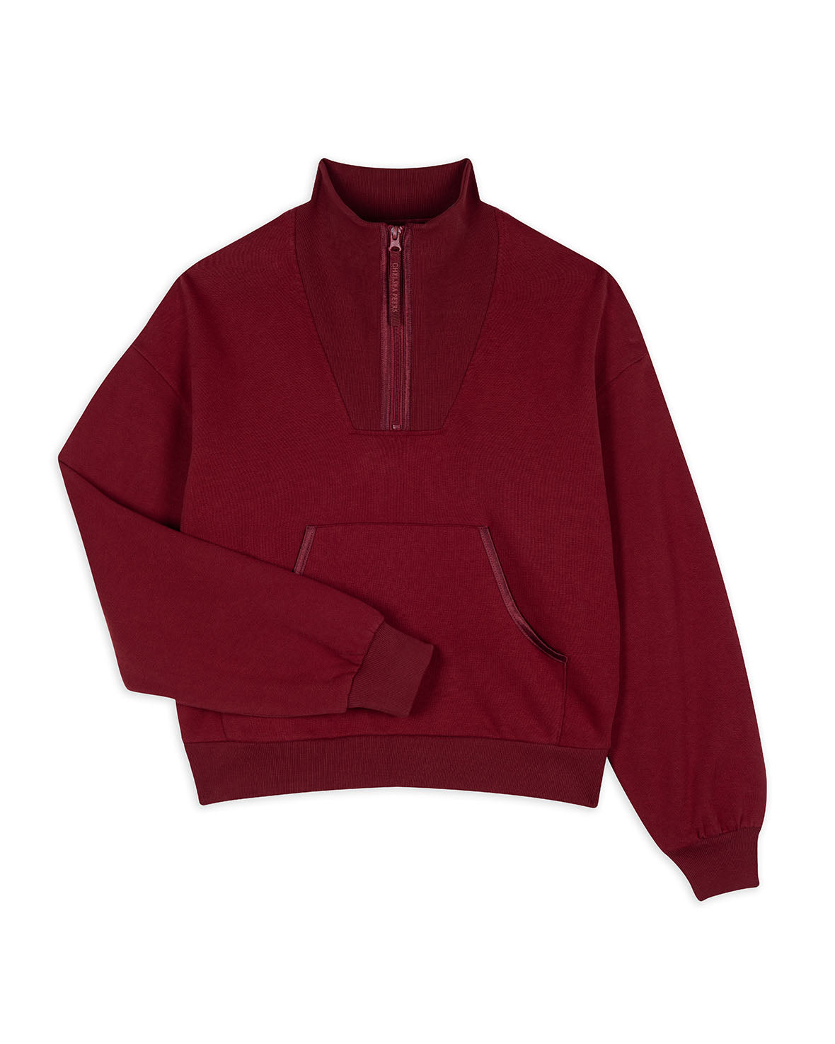 Organic Cotton Quarter Zip Funnel Sweatshirt - Burgundy