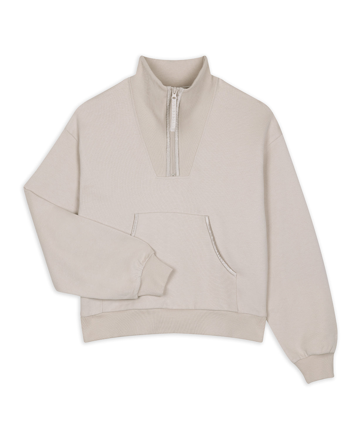 Organic Cotton Quarter Zip Funnel Sweatshirt - Stone