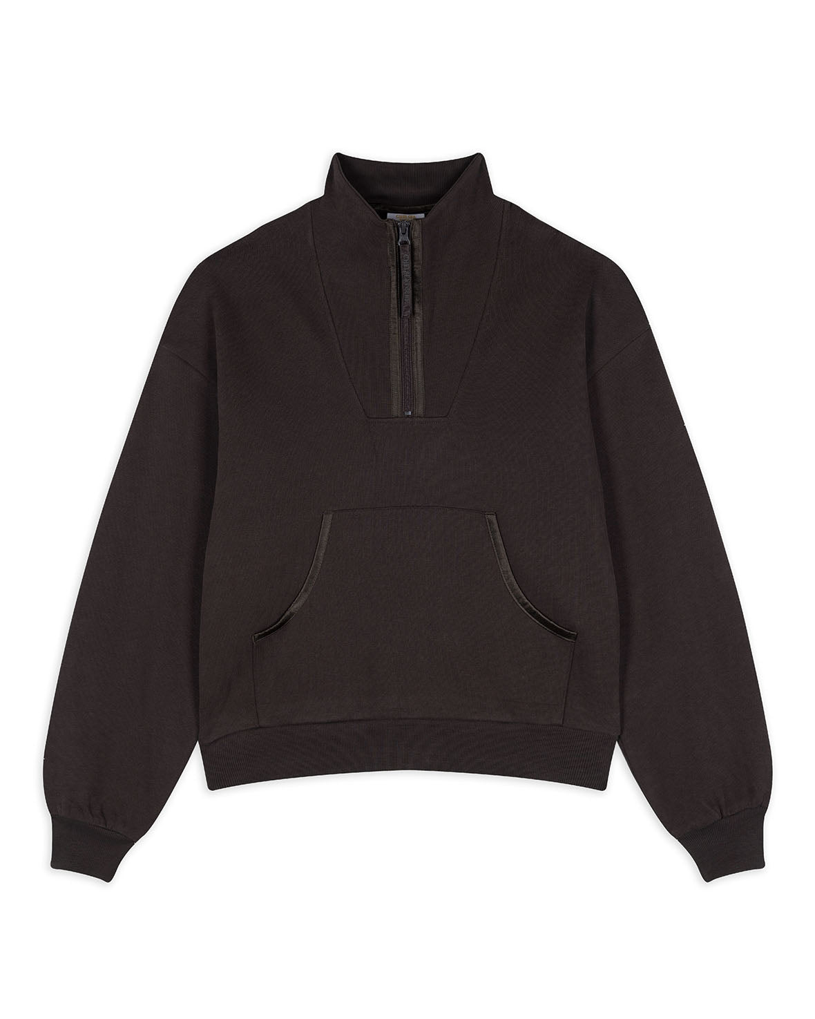 Organic Cotton Quarter Zip Funnel Sweatshirt - Brown