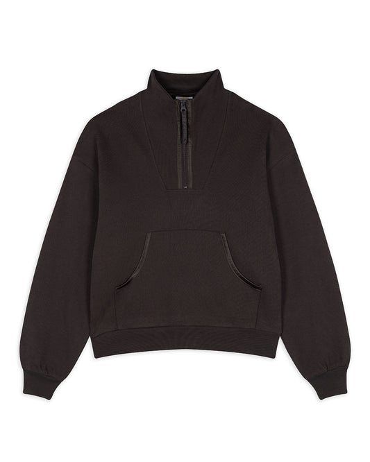 Organic Cotton Quarter Zip Funnel Sweatshirt - Brown