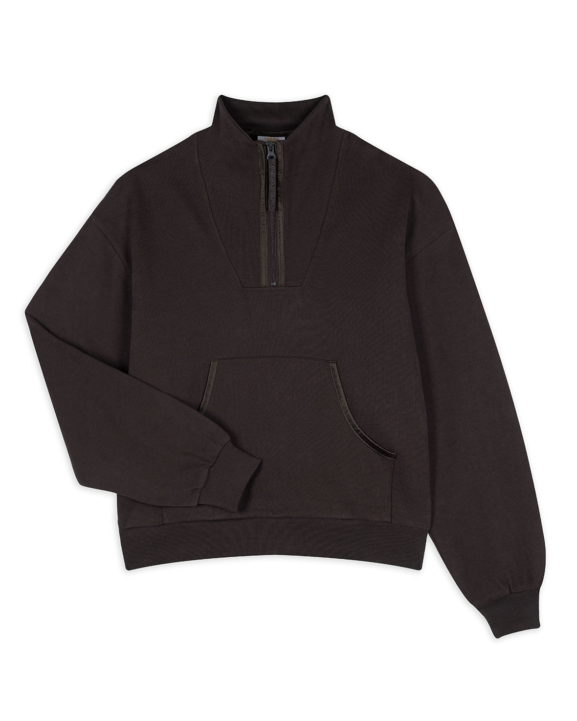 Organic Cotton Quarter Zip Funnel Sweatshirt - Brown