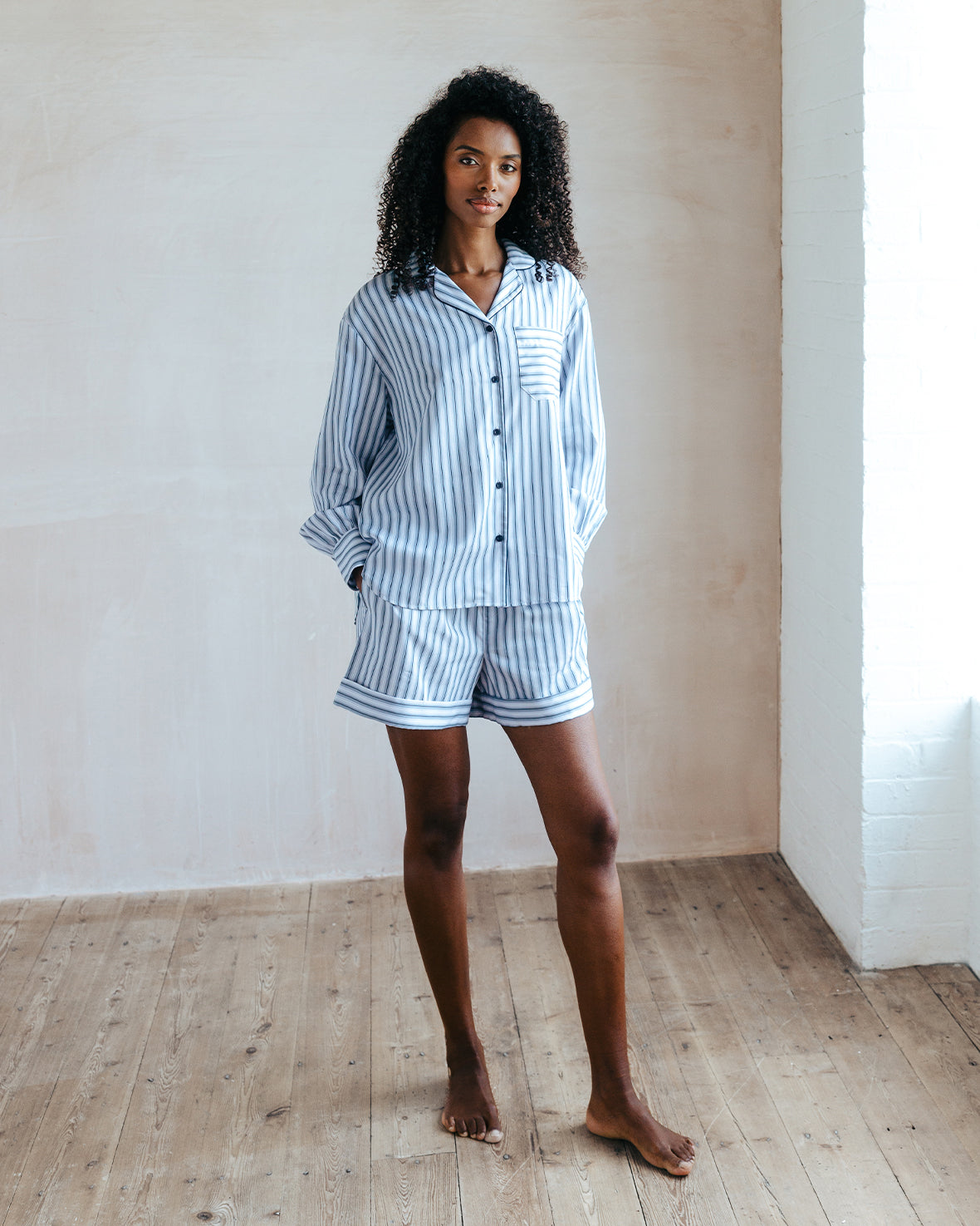 Organic Cotton Sateen Stripe Short Pyjama Set