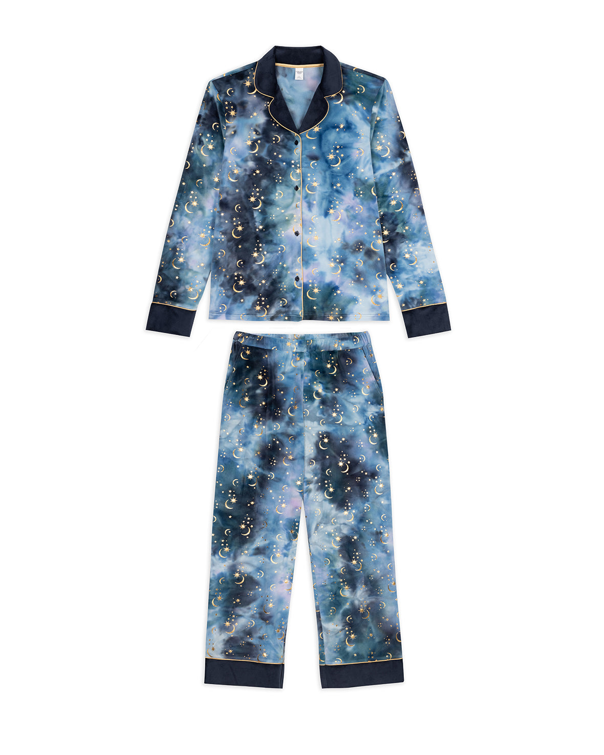 Tie Dye Velour Gold Foil Moons & Stars Long Pyjama Set