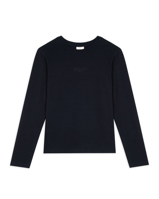 Organic Cotton Tonal Embroidered Logo Long Sleeve T-Shirt - Black