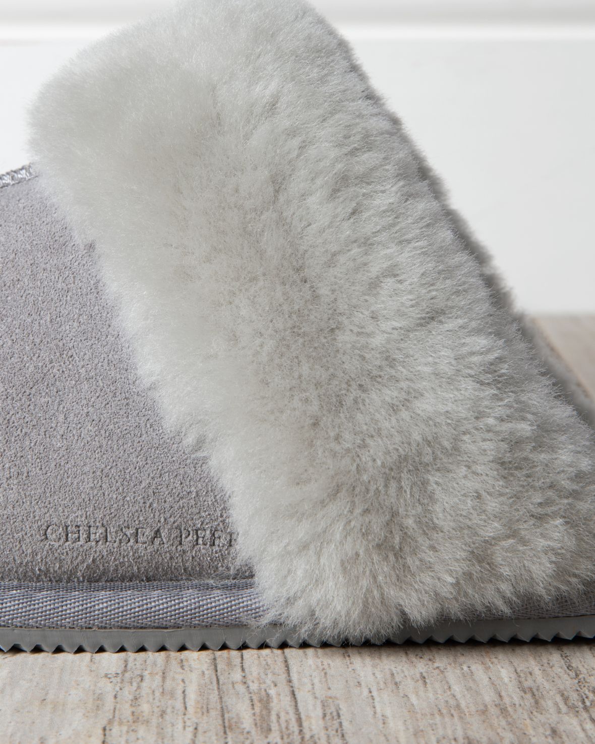 Suede Sheepskin Mule Slippers - Grey