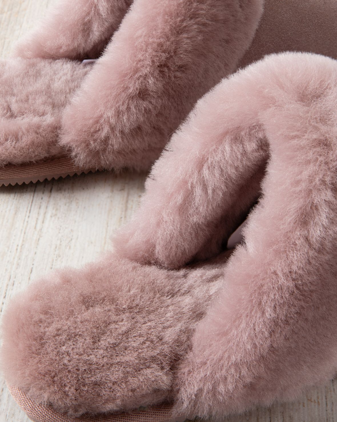 Suede Sheepskin Mule Slippers - Pink