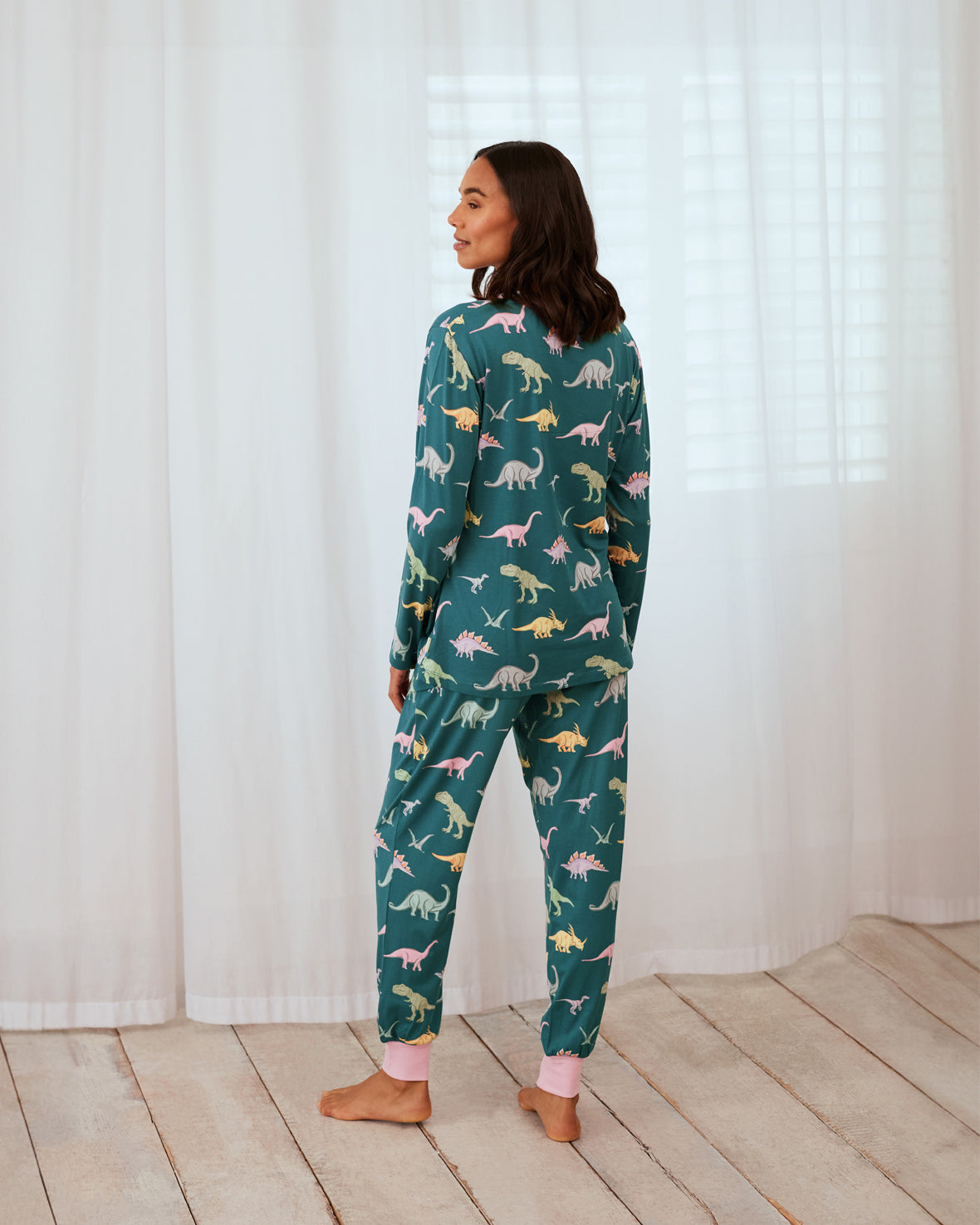 Maternity Dinosaur Print Long Pyjama Set - Dark Teal