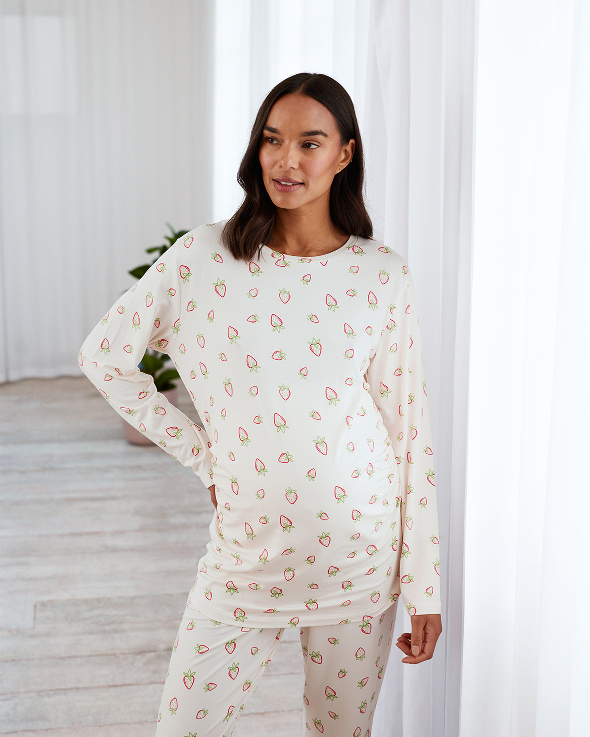 Maternity Strawberry Print Long Pyjama Set