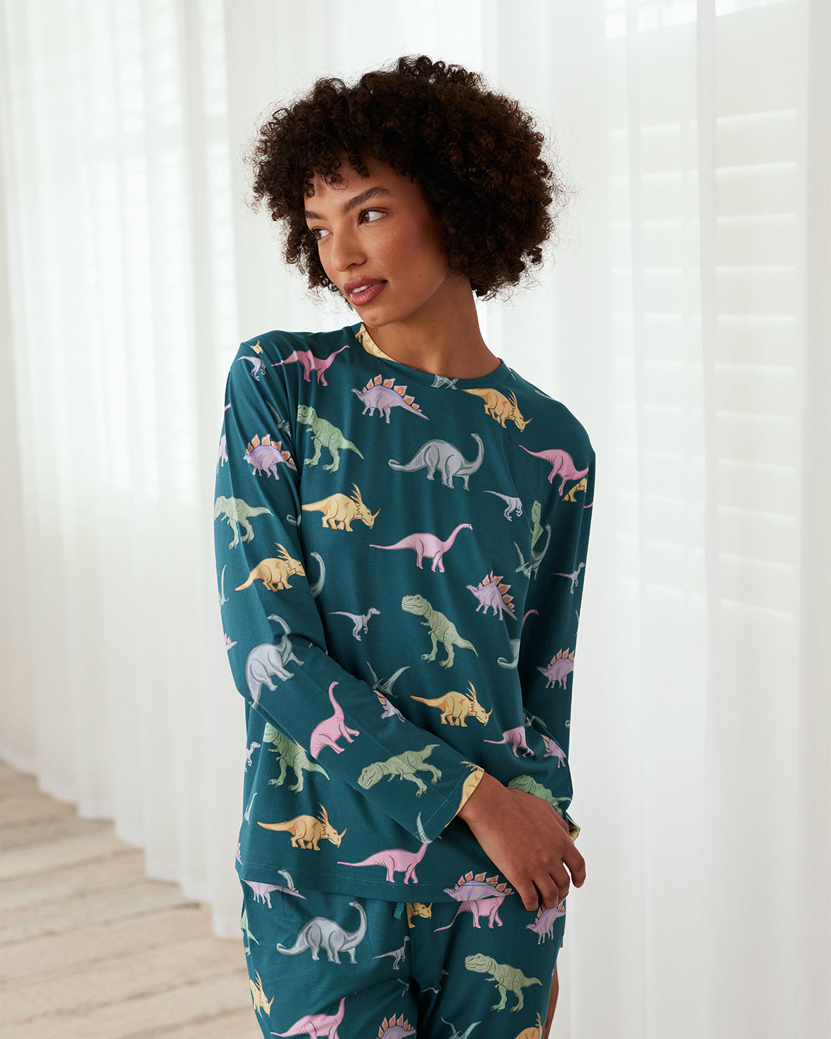 Dinosaur Print Long Pyjama Set - Dark Teal