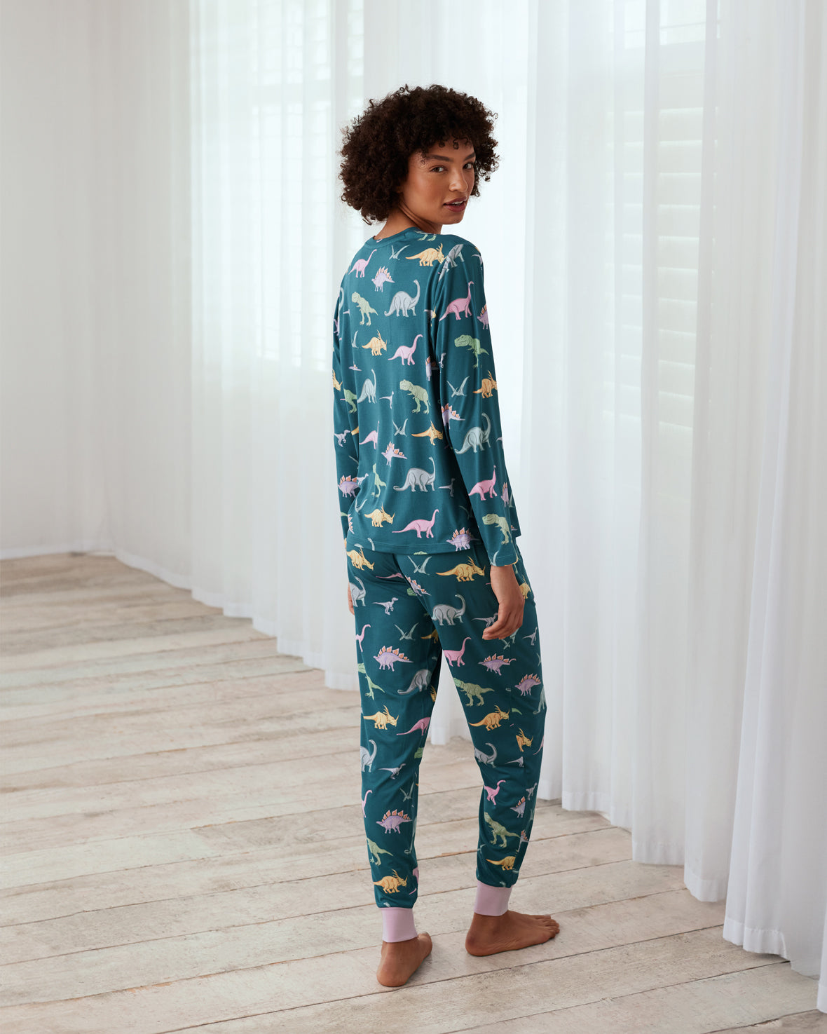 Dinosaur Print Long Pyjama Set - Dark Teal