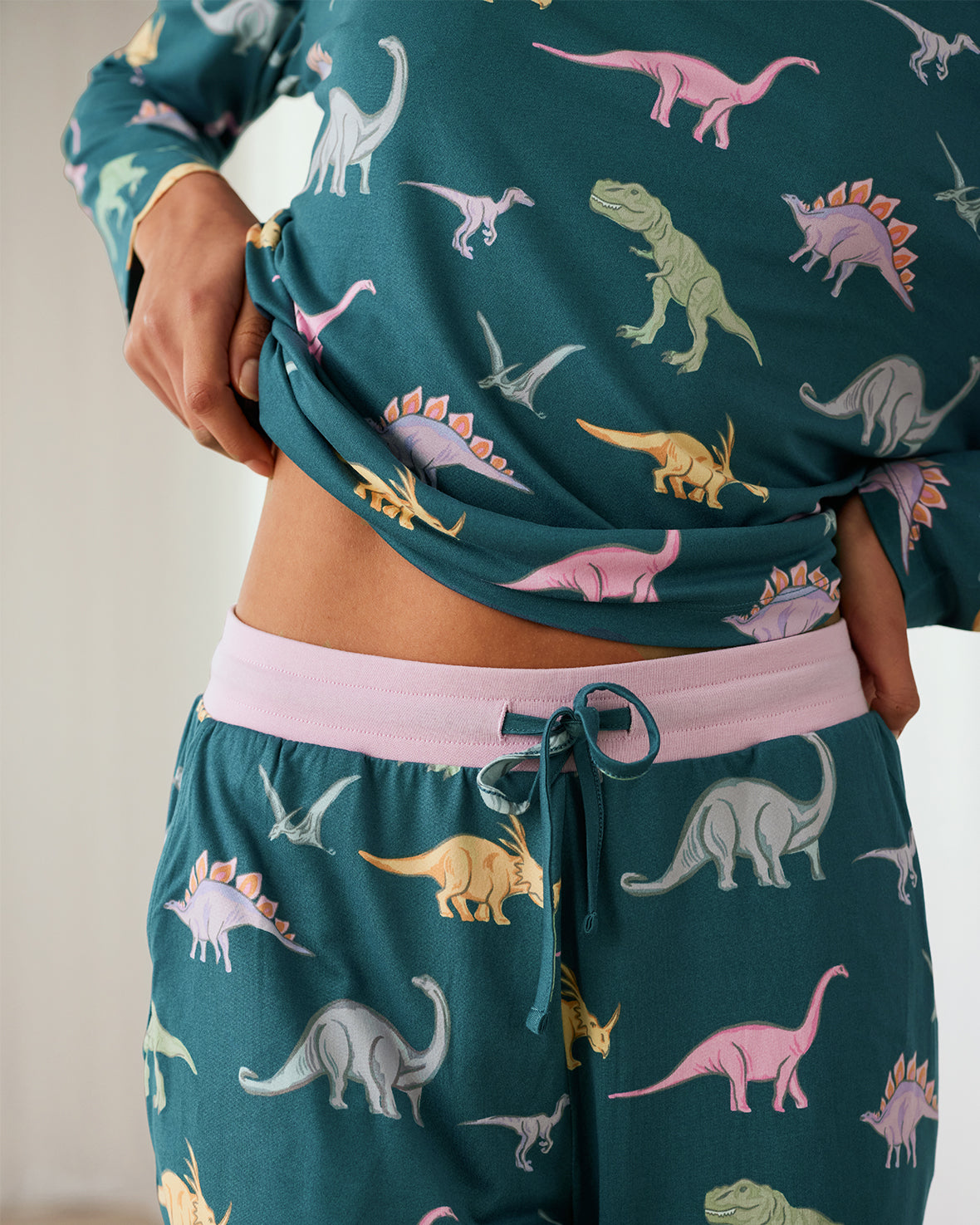 Dinosaur Print Long Pyjama Set - Dark Teal