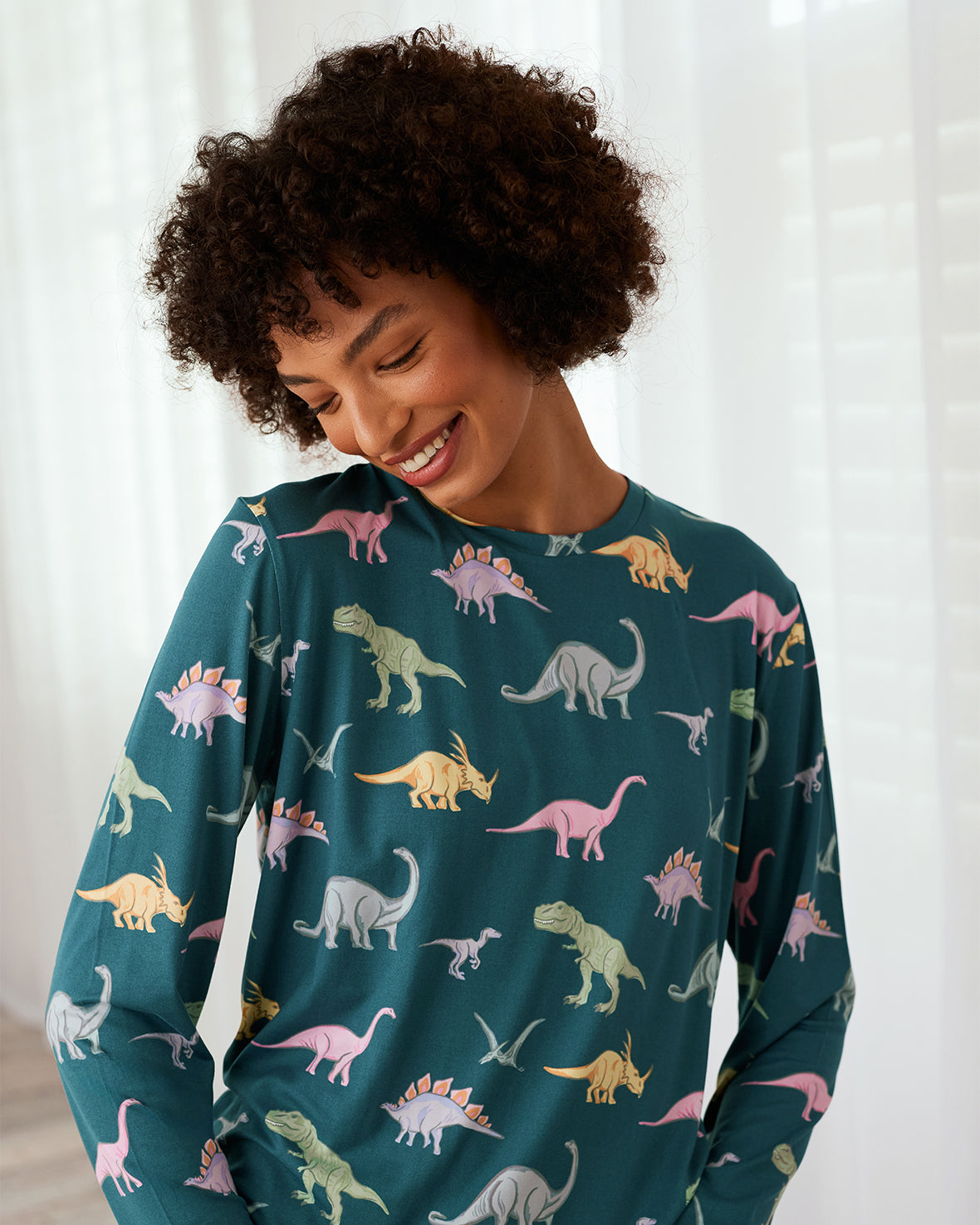 Dinosaur Print Long Pyjama Set - Dark Teal