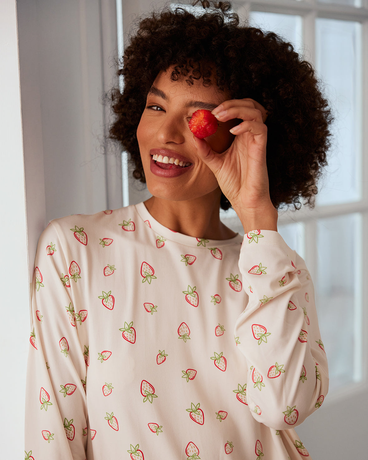 Strawberry Print Long Pyjama Set