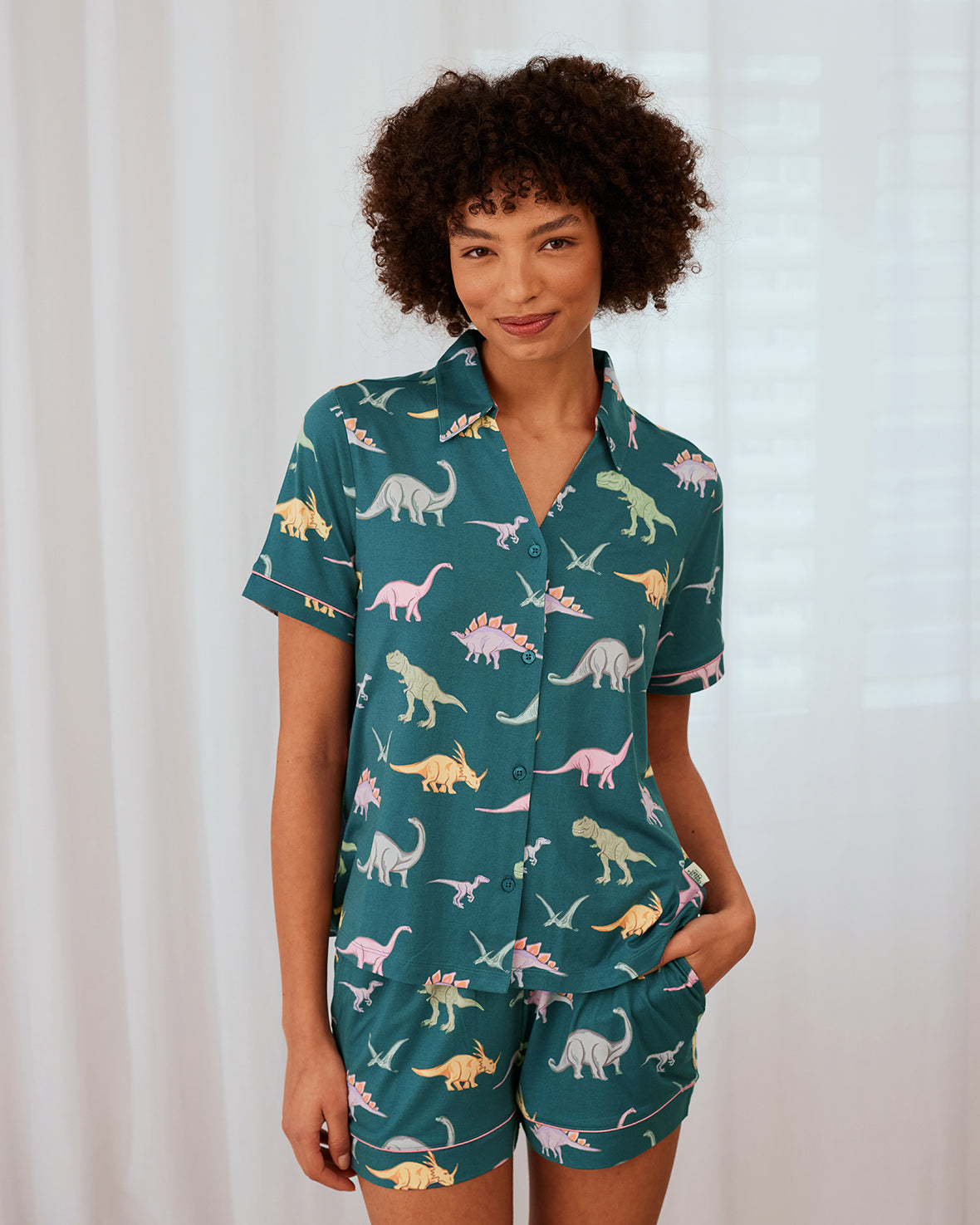 Dinosaur Print Short Pyjama Set - Dark Teal