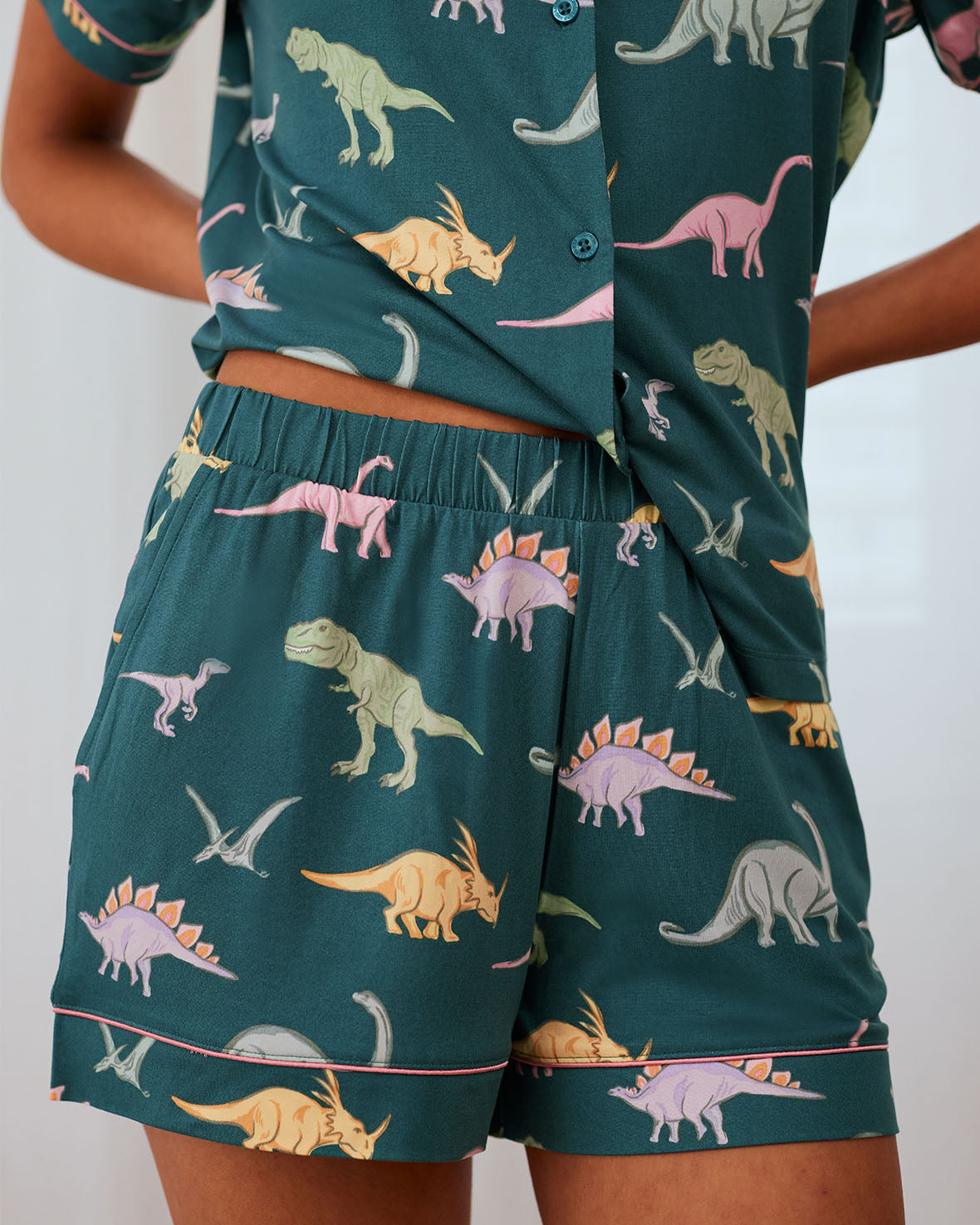 Dinosaur Print Short Pyjama Set - Dark Teal