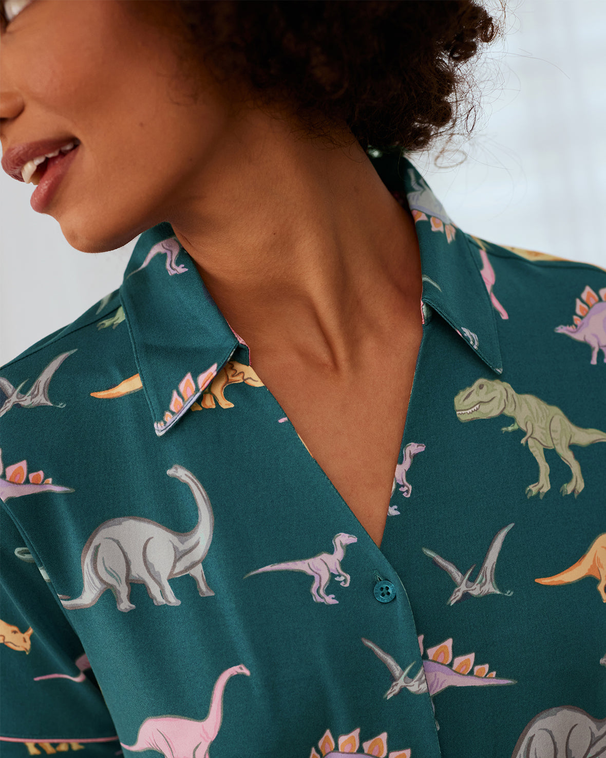 Dinosaur Print Short Pyjama Set - Dark Teal