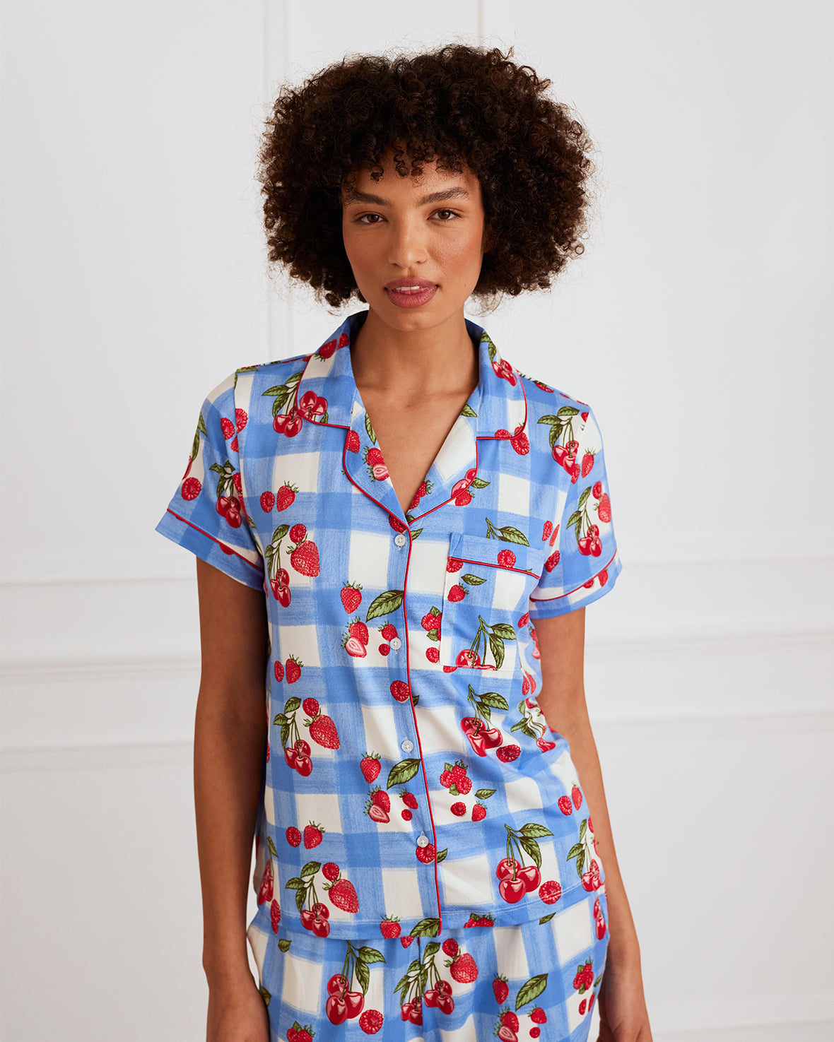 Berries & Gingham Print Long Pyjama Set