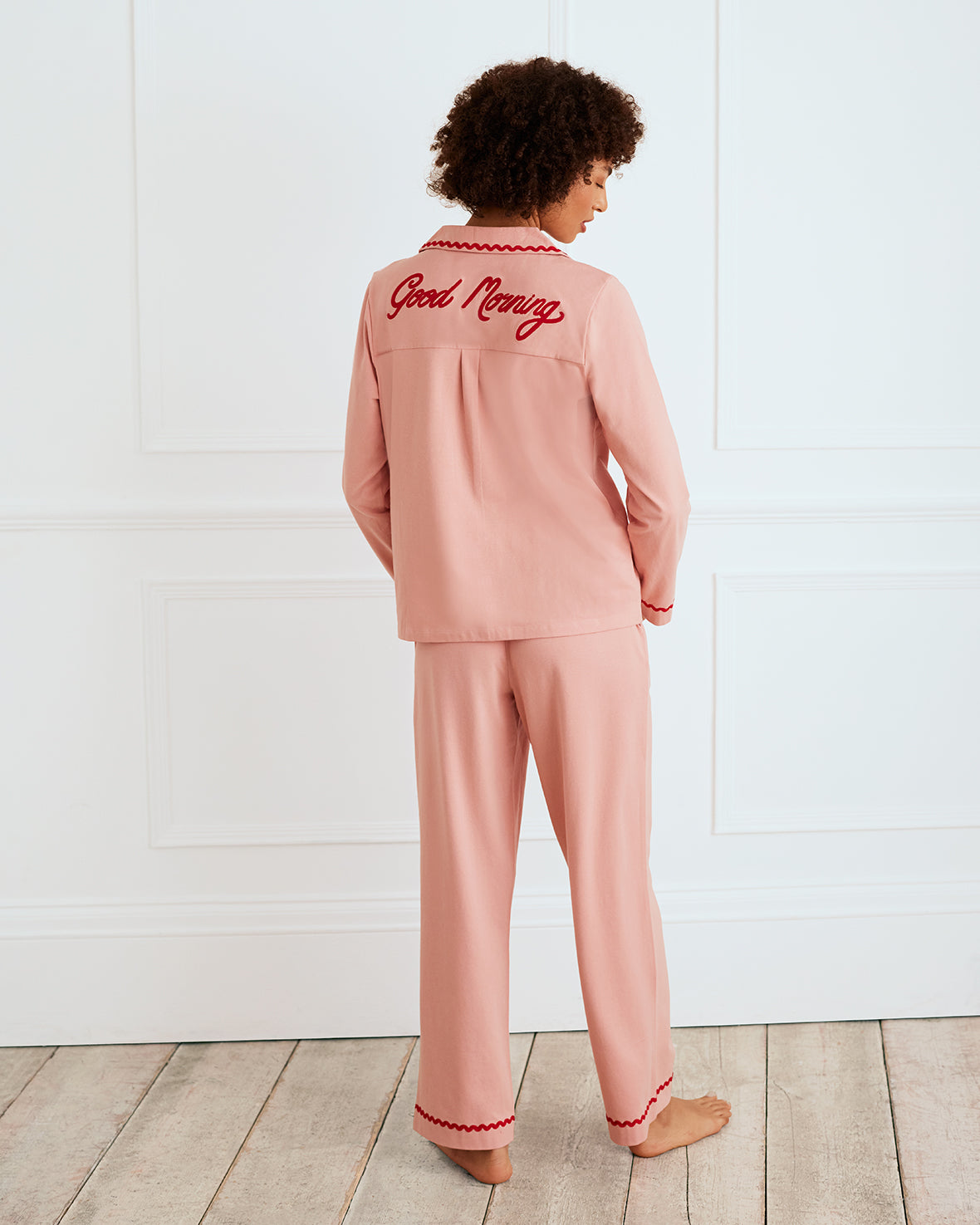 Organic Cotton Embroidered Back Good Morning Long Pyjama Set