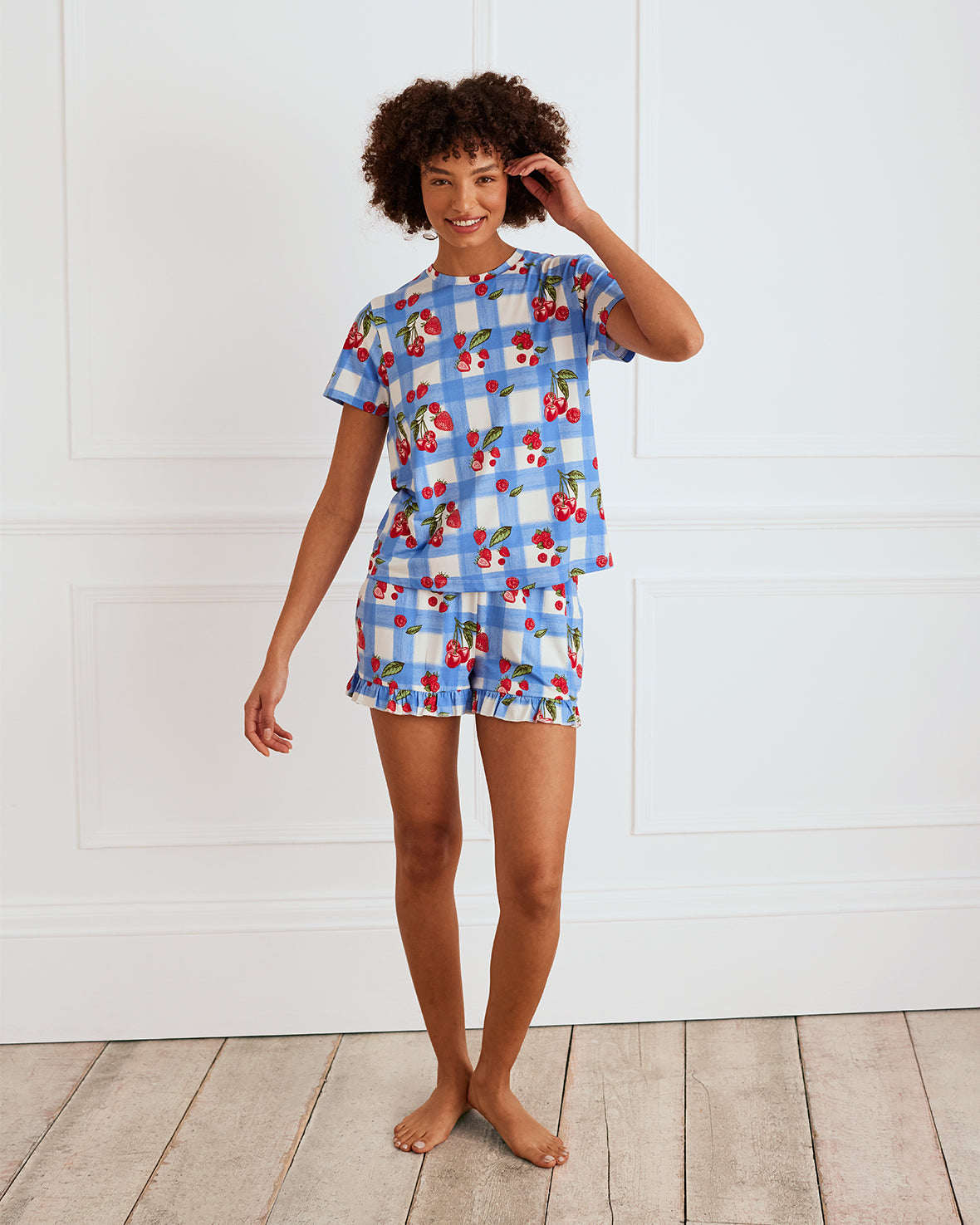 Berries & Gingham Print Frill Short Pyjama Set