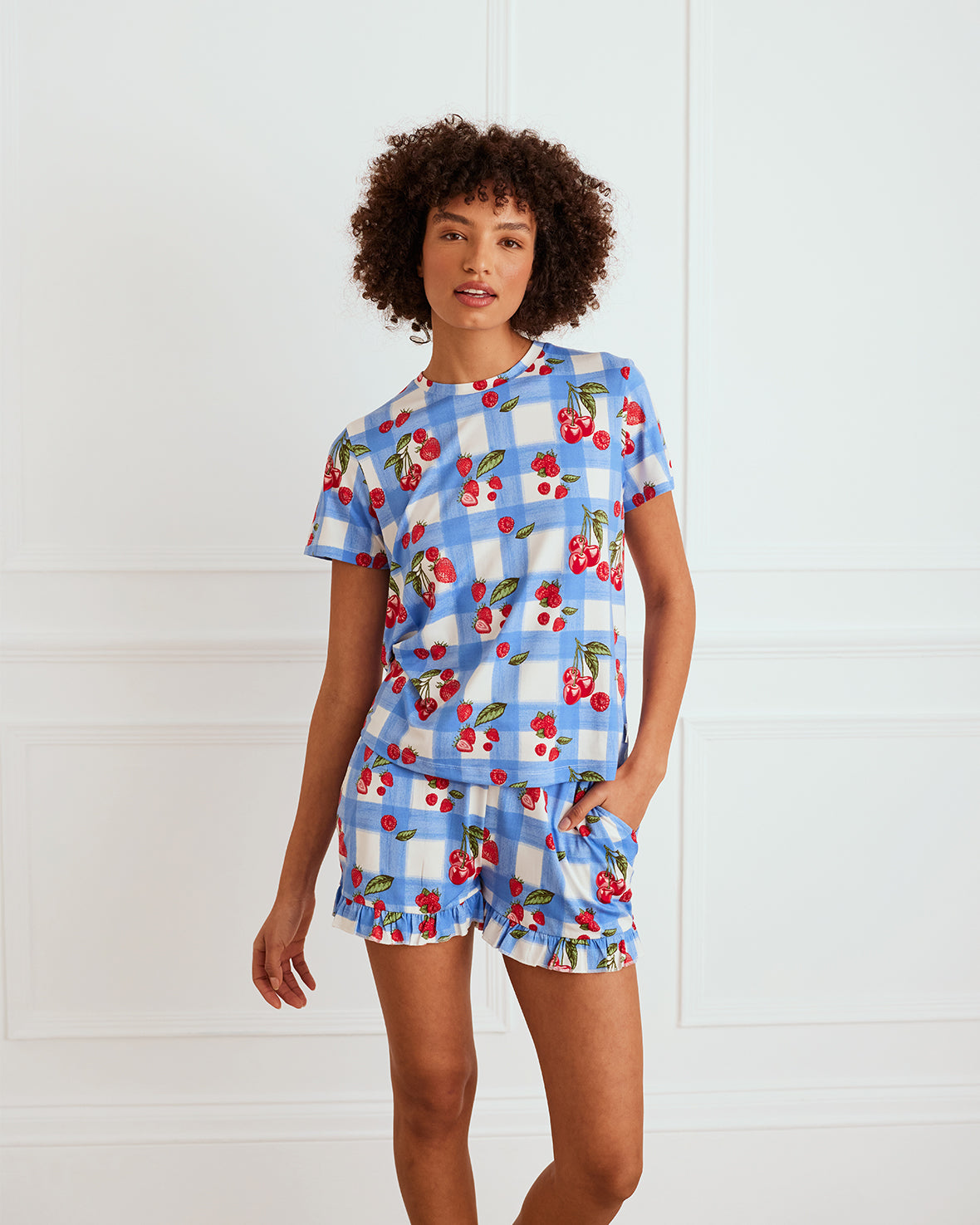 Berries & Gingham Print Frill Short Pyjama Set