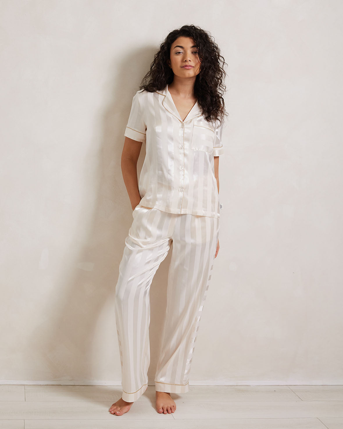 Satin Jacquard Stripe Long Pyjama Set