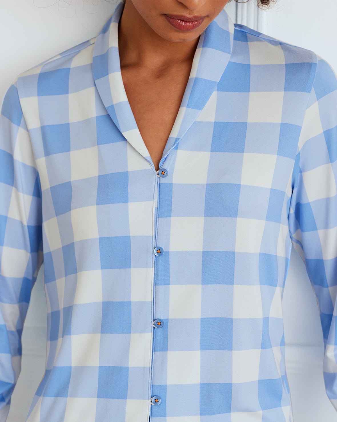 Gingham Print Button Up Long Pyjama Set