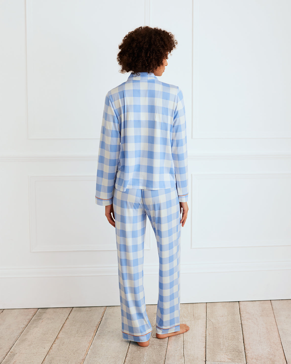 Gingham Print Button Up Long Pyjama Set