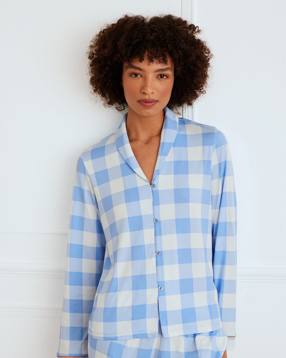 Gingham Print Button Up Long Pyjama Set