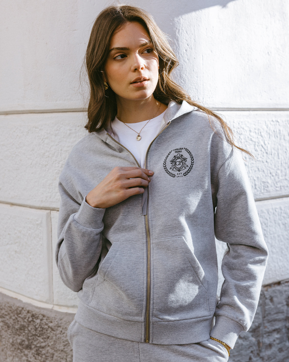 Organic Cotton Printed Logo Zip Up Hoodie Marl