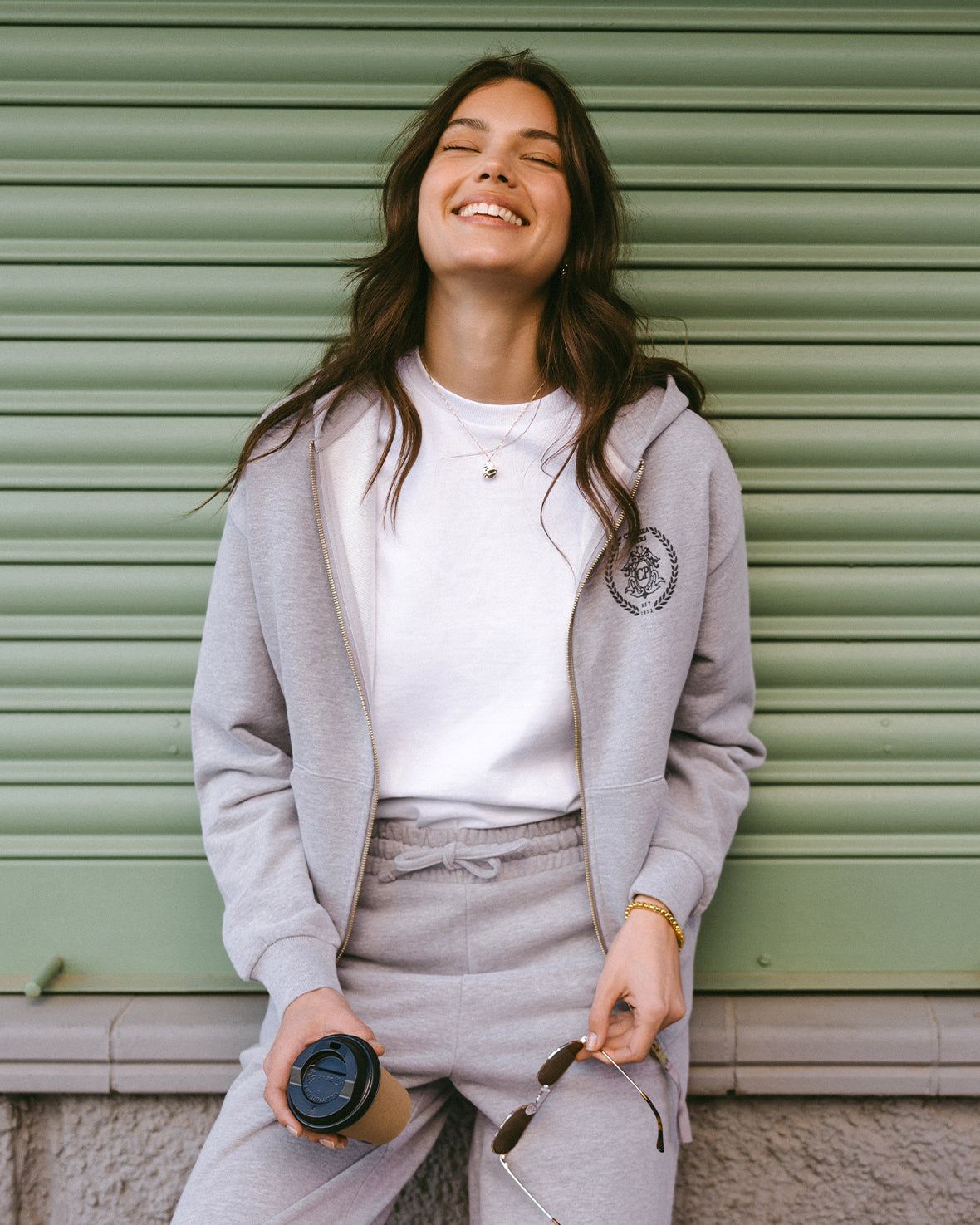 Organic Cotton Printed Logo Zip Up Hoodie - Grey Marl