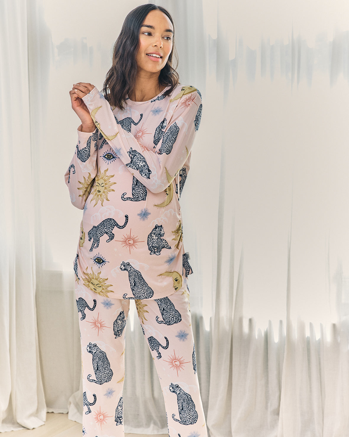 Maternity Celestial Leopard Print Long Pyjama Set