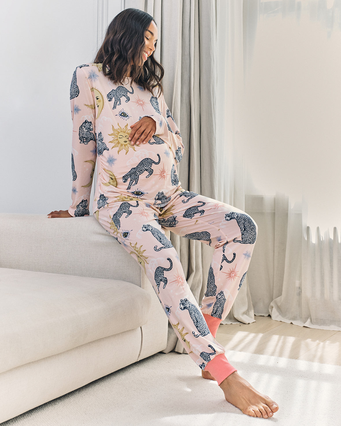 Maternity Celestial Leopard Print Long Pyjama Set
