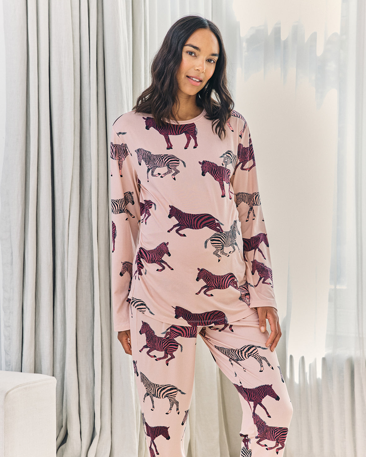 Maternity Zebra Print Long Pyjama Set - Purple