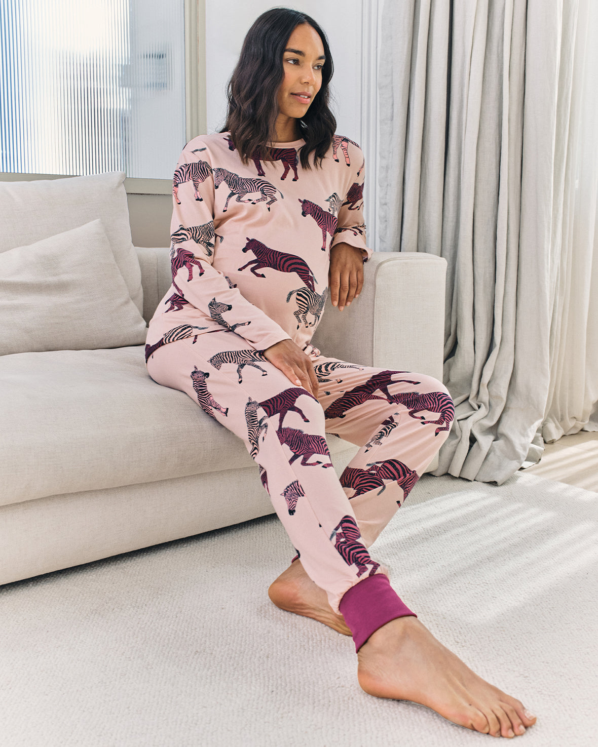 Maternity Zebra Print Long Pyjama Set - Purple