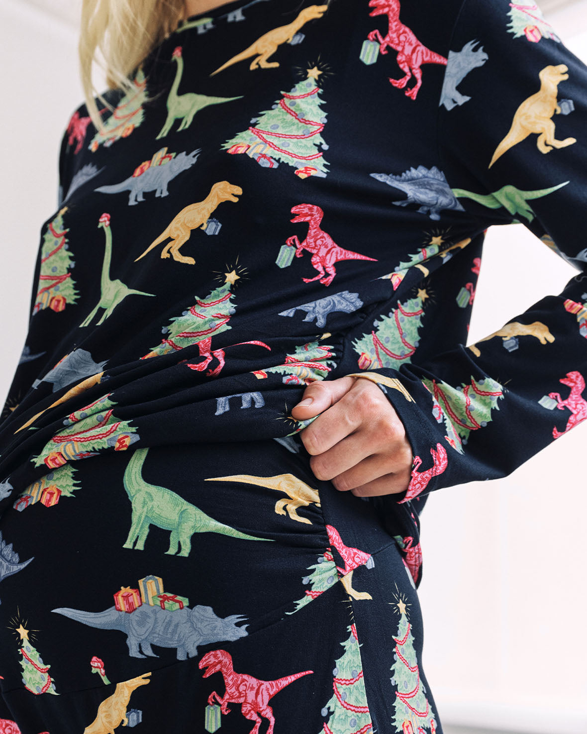 Maternity Christmas Dinosaur Print Long Pyjama Set