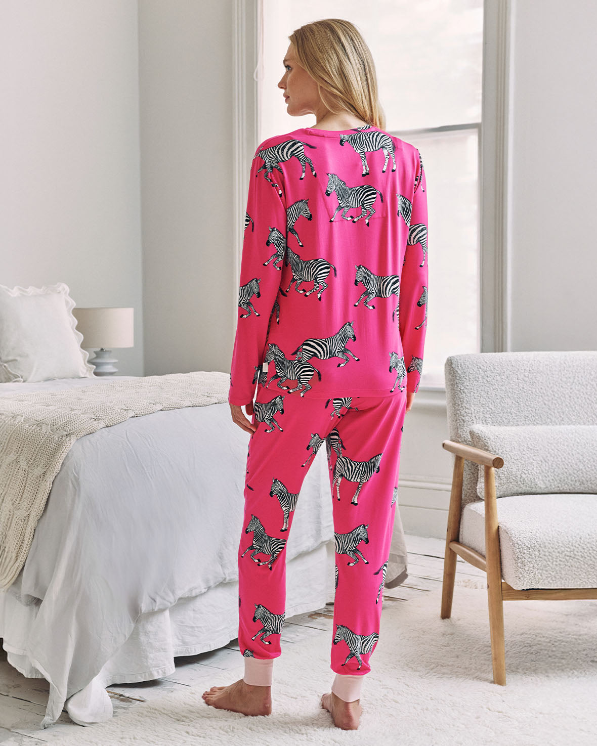 Maternity Zebra Print Long Pyjama Set - Hot Pink