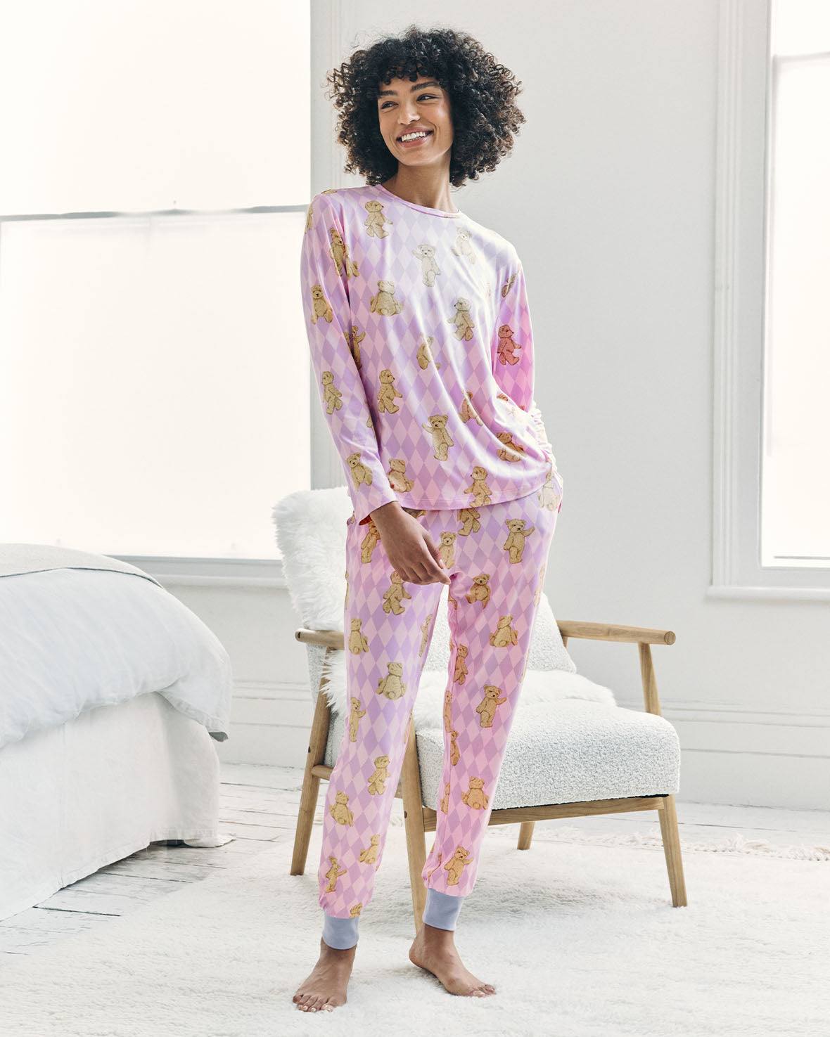 Argyle Bear Long Pyjama Set - Lilac