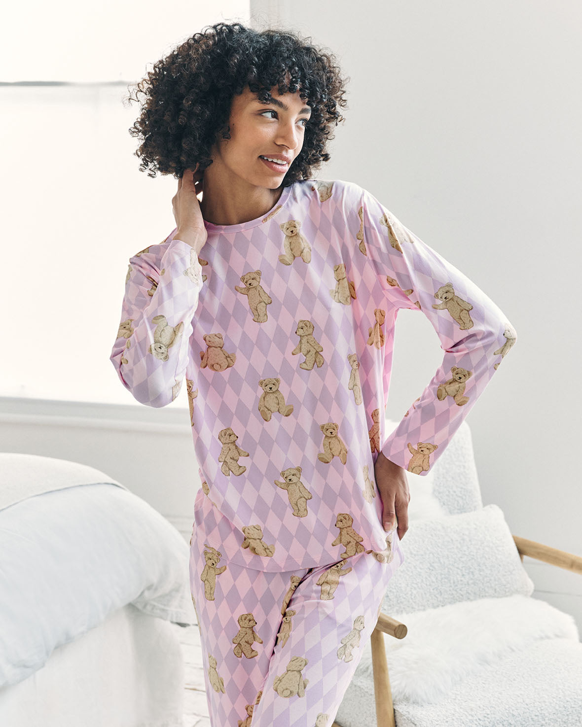 Argyle Bear Long Pyjama Set - Lilac