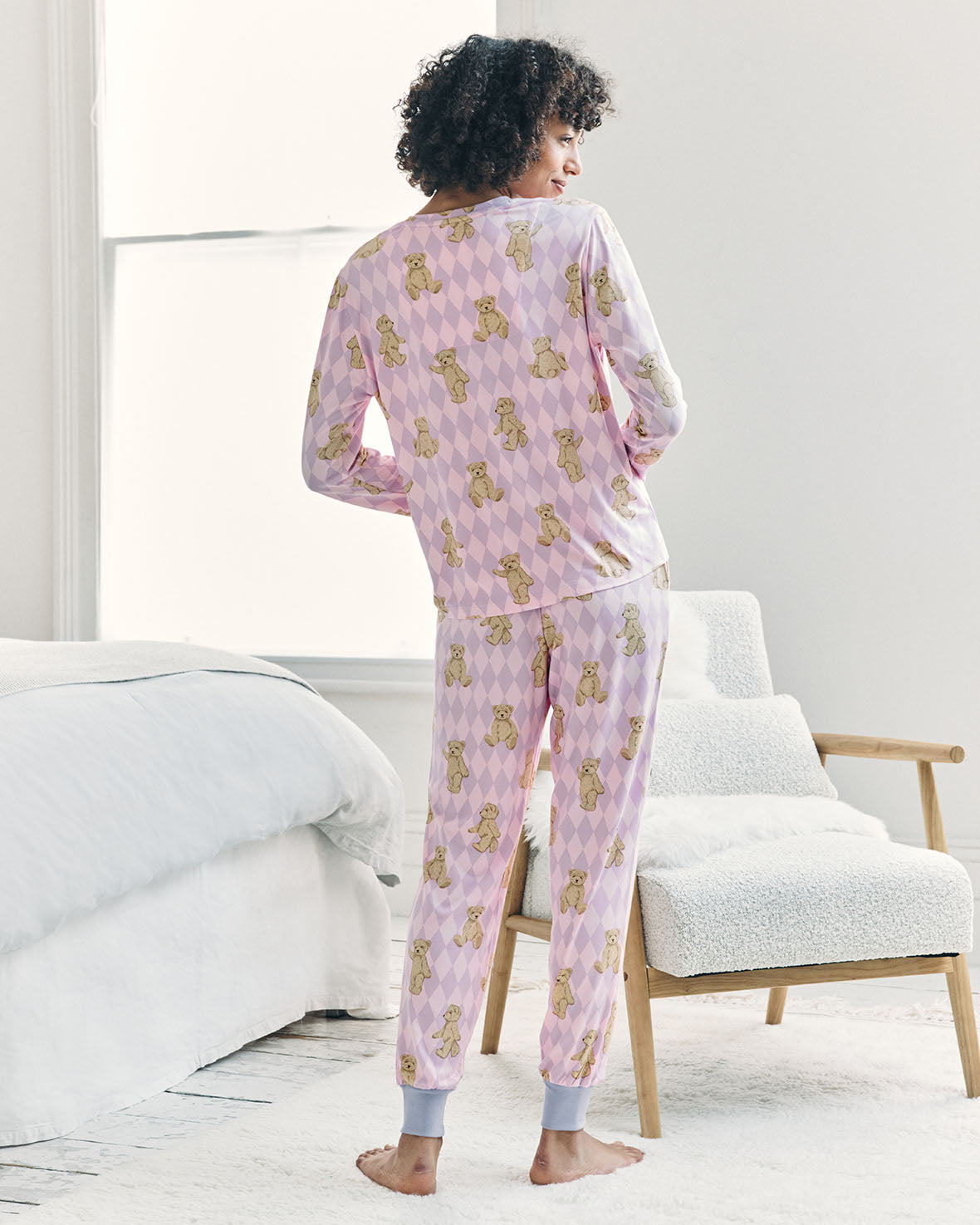 Argyle Bear Long Pyjama Set - Lilac
