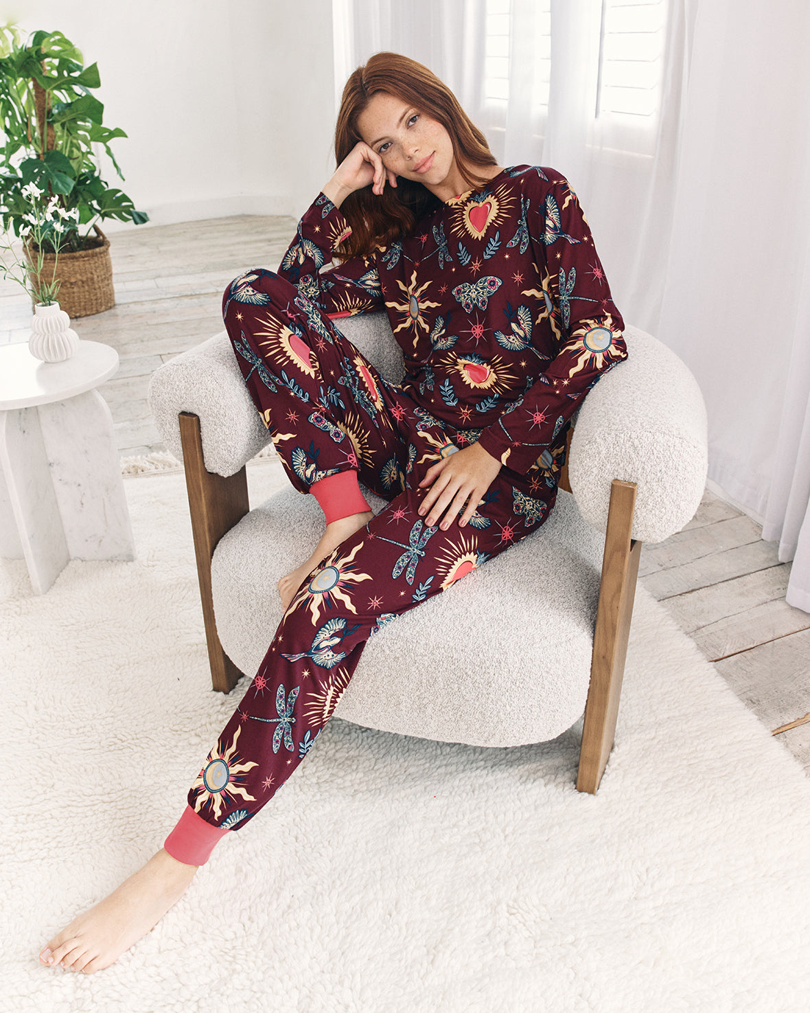 Enchanted Glade Print Crew Neck Long Pyjama Set