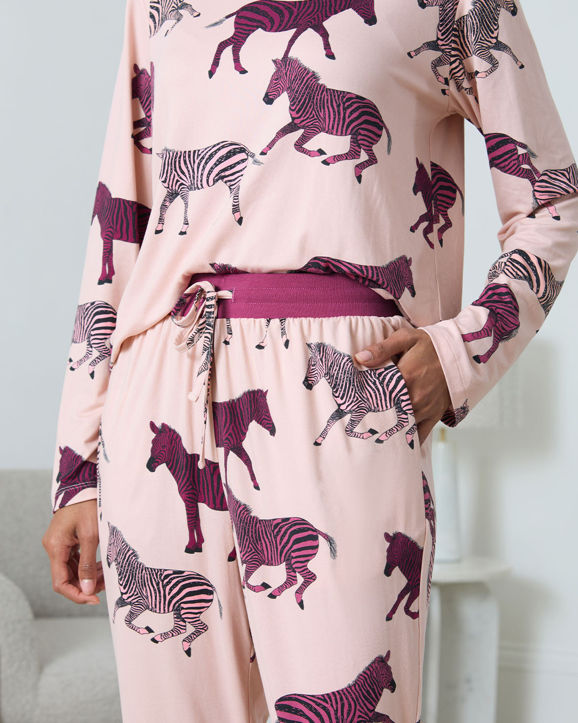 Tall Zebra Print Long Pyjama Set - Purple