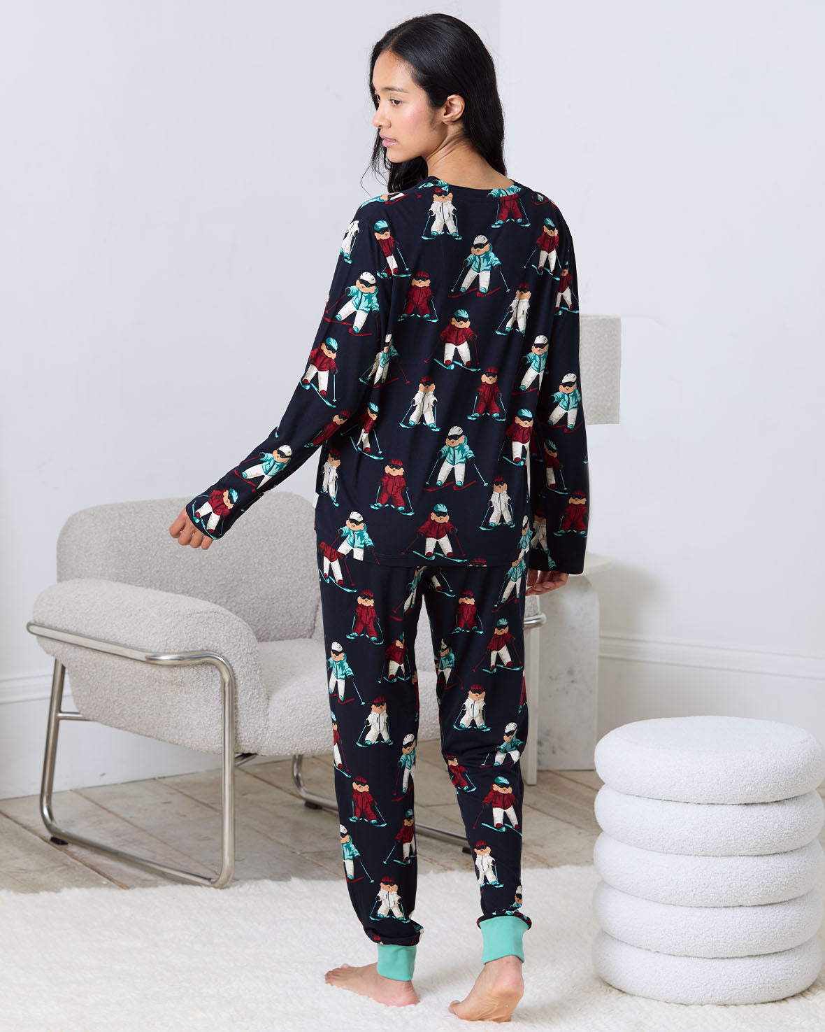Skiing Chip the Cockapoo Dog Print Long Pyjama Set