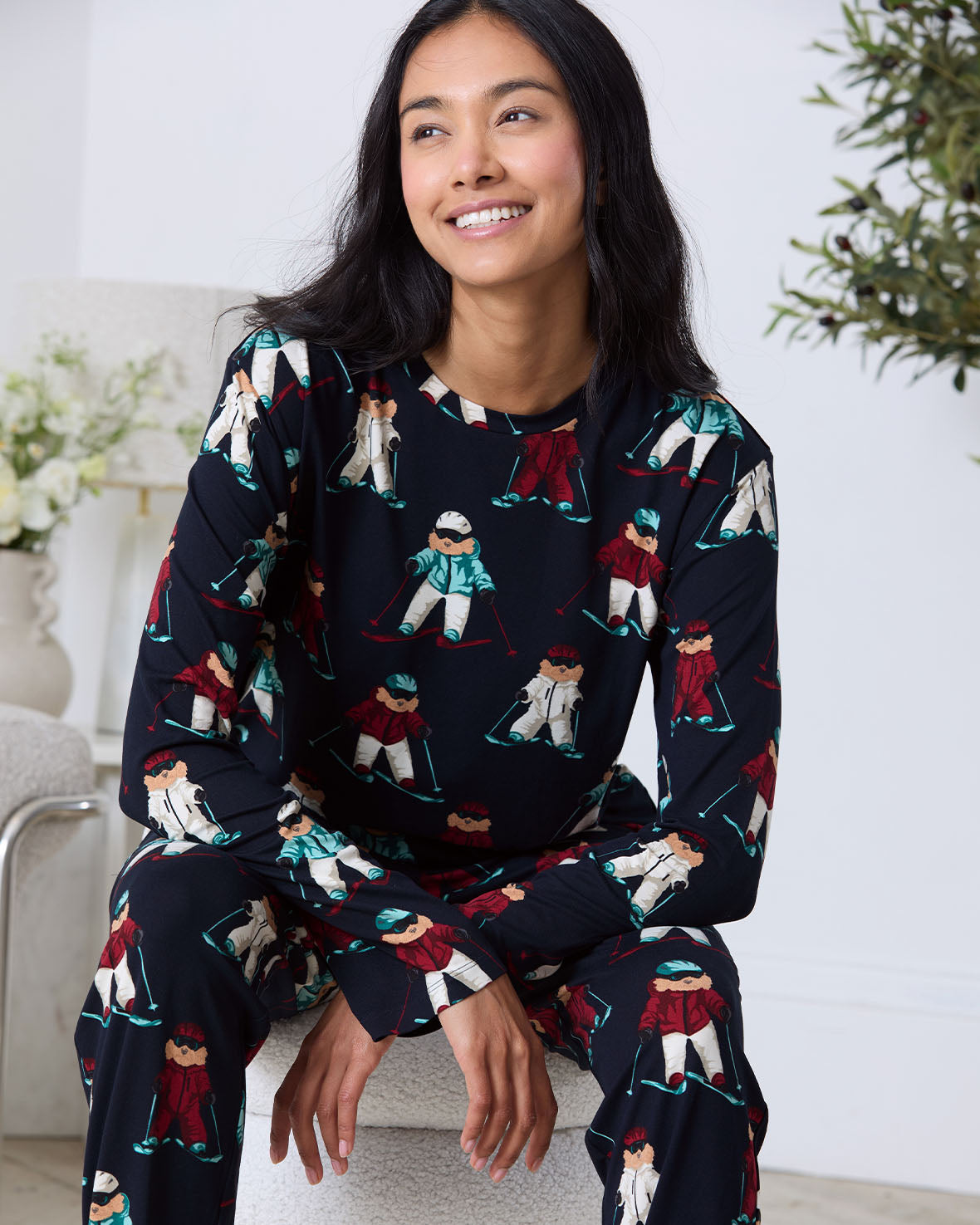 Skiing Chip the Cockapoo Dog Print Long Pyjama Set