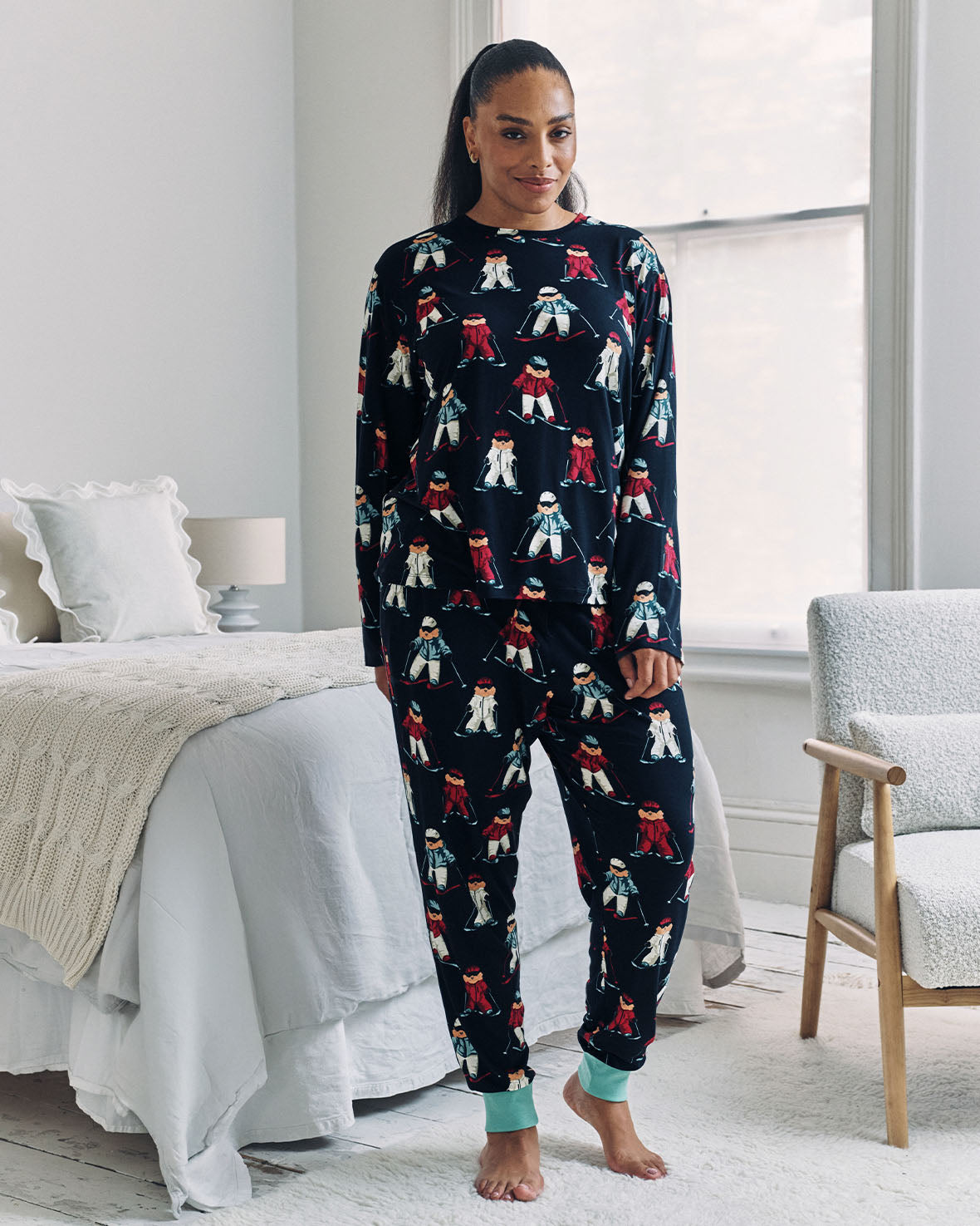 Skiing Chip the Cockapoo Dog Print Long Pyjama Set