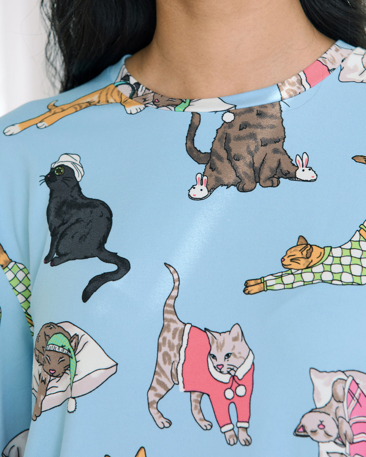 Sleepy Cats Print Long Pyjama Set