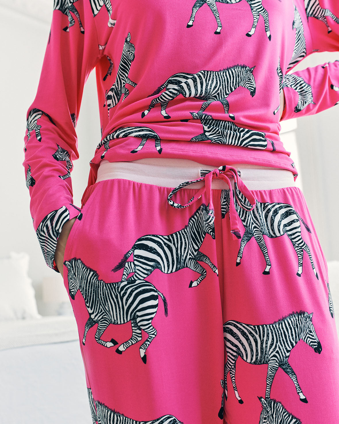 Zebra Print Long Pyjama Set - Hot Pink