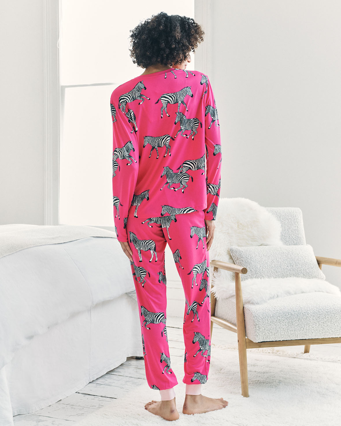 Zebra Print Long Pyjama Set - Hot Pink